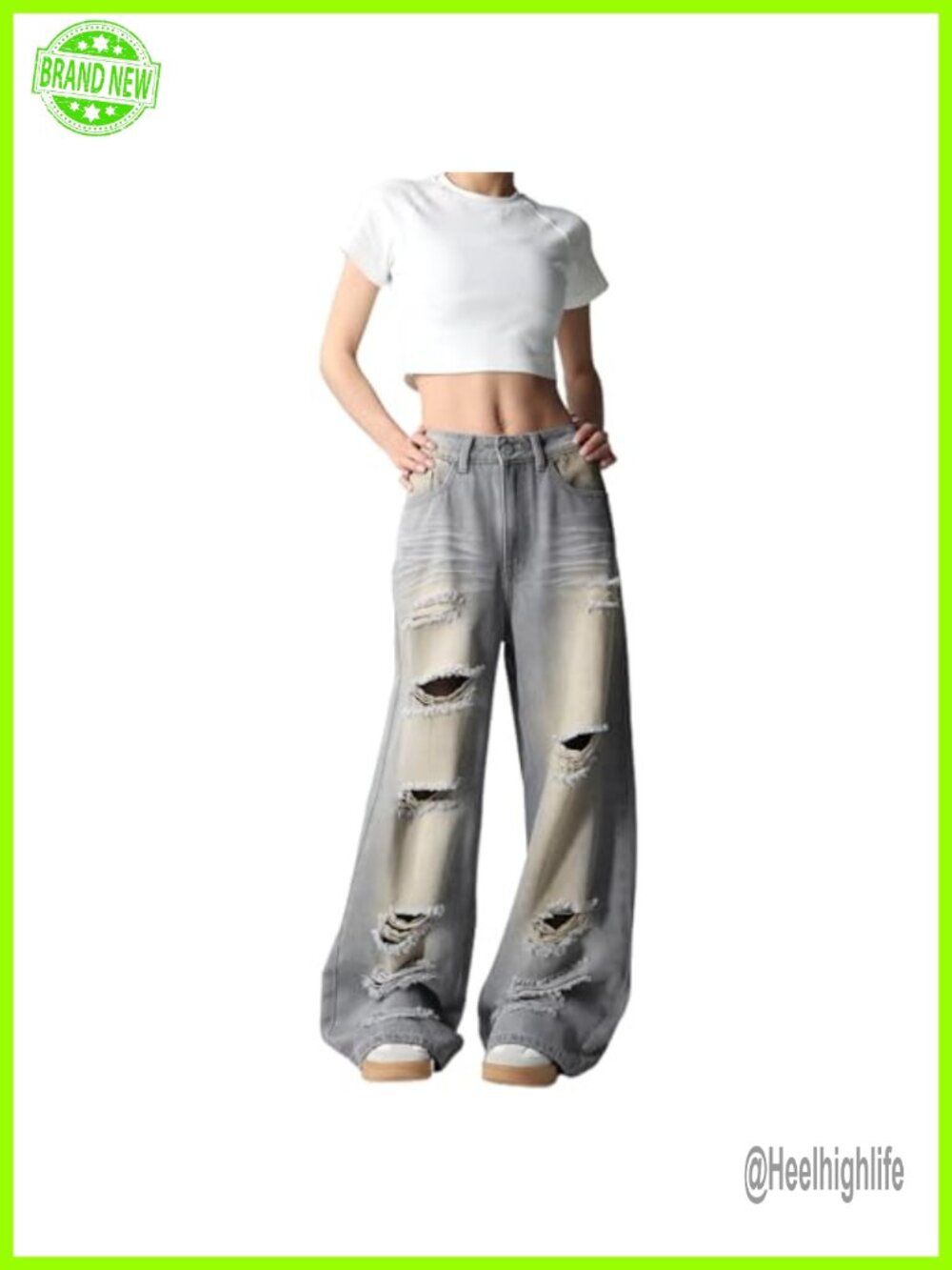 Women's Baggy Wide Leg High Waisted Ripped Denim Jeans Loose Fit Y2K Streetwear